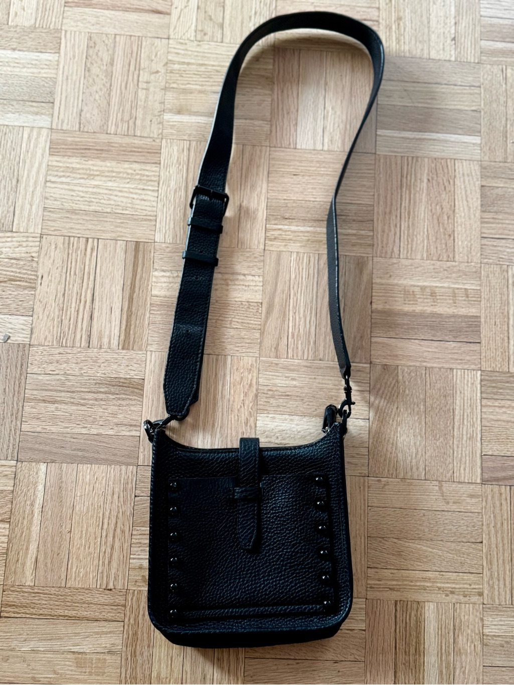 Rebecca Minkoff Genuine Leather Black Studded Crossbody Shoulder Bag